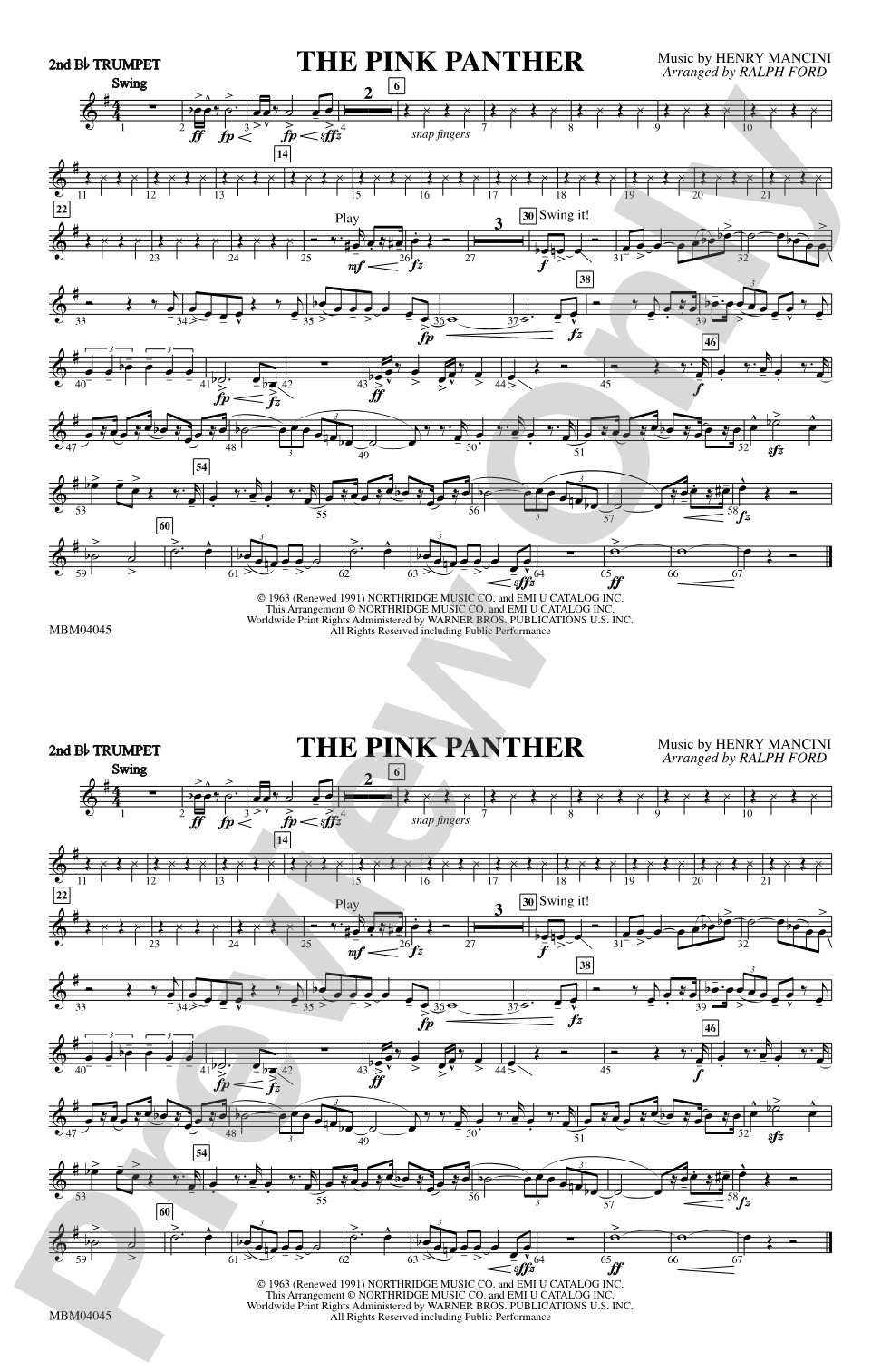 The Pink Panther: 2nd B-flat Trumpet