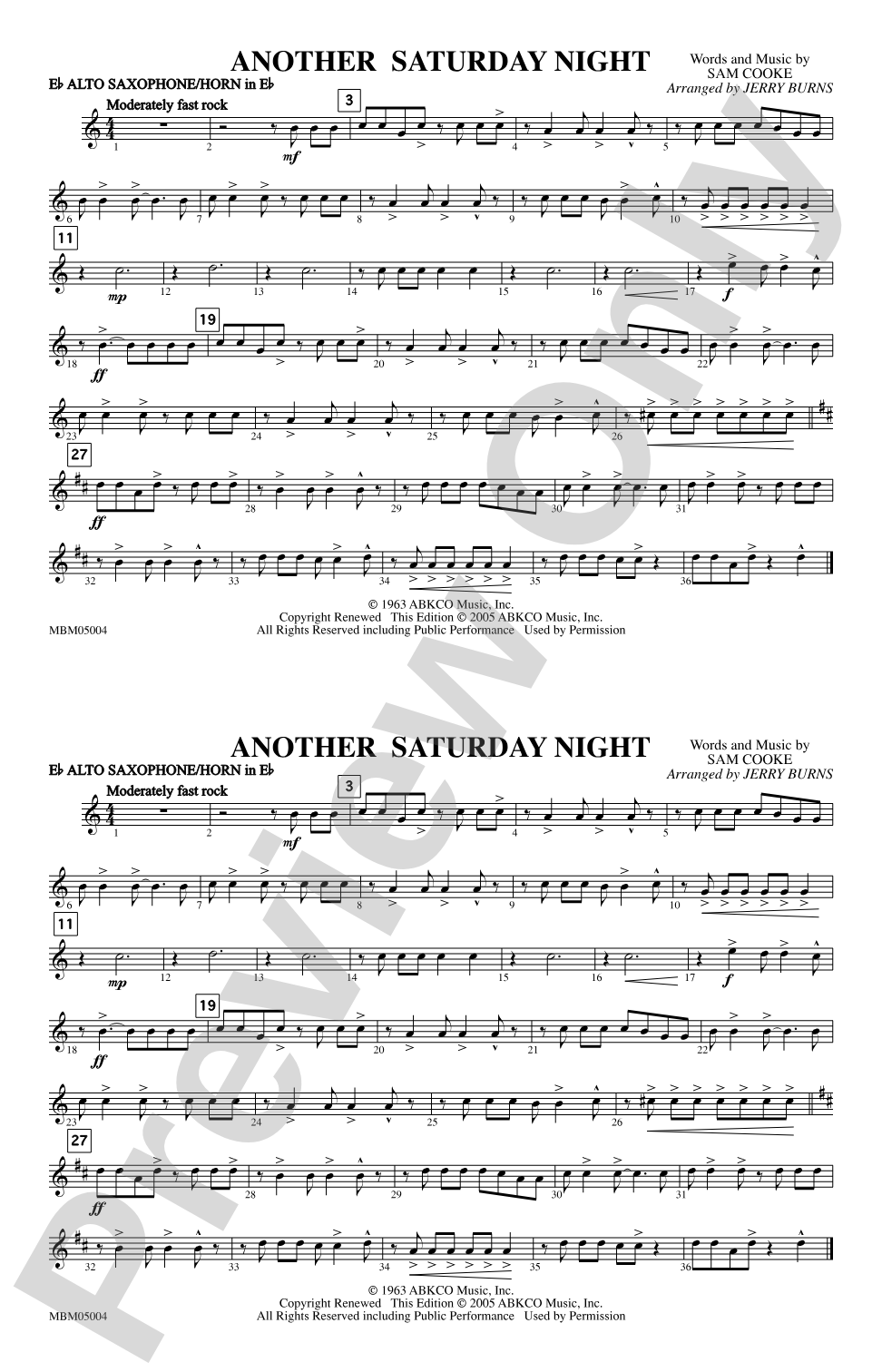 Another Saturday Night: E-flat Alto Saxophone