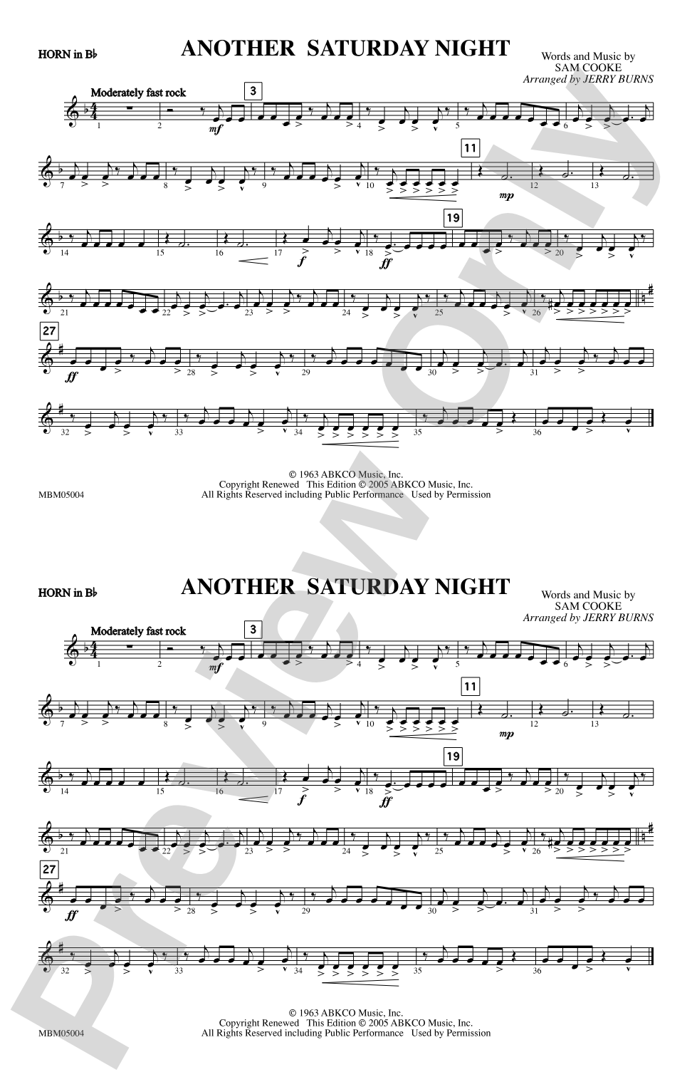 Another Saturday Night: Horn in B flat