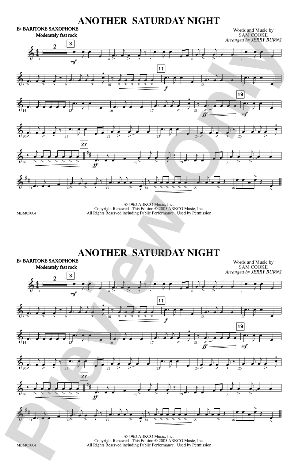 Another Saturday Night: E-flat Baritone Saxophone