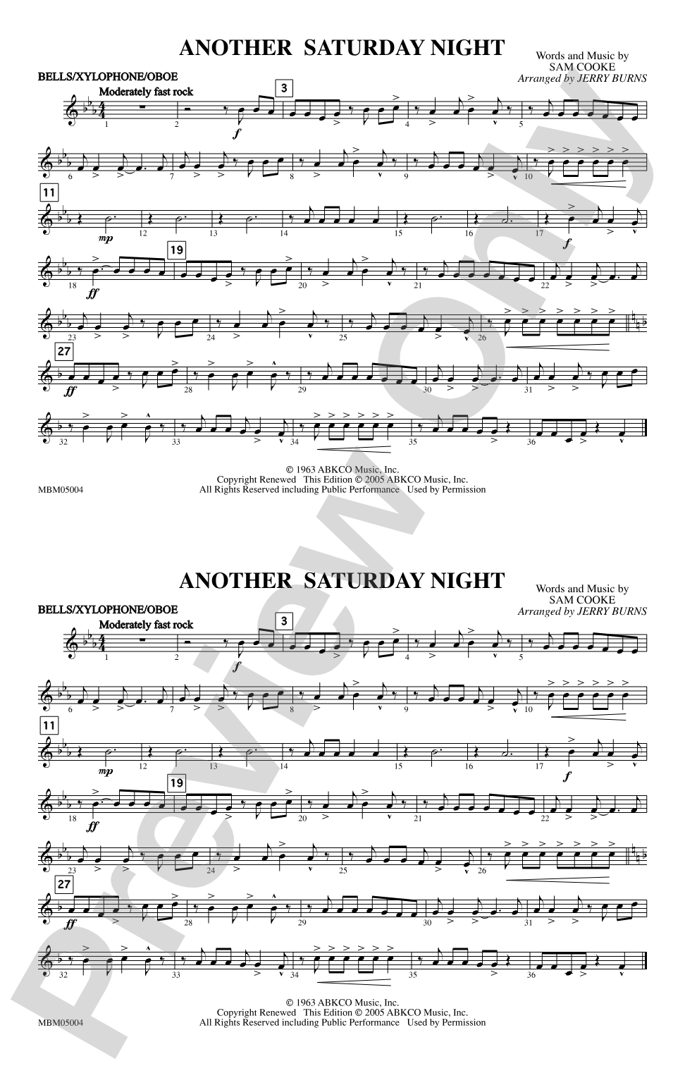 Another Saturday Night: Bells/Xylophone/Oboe
