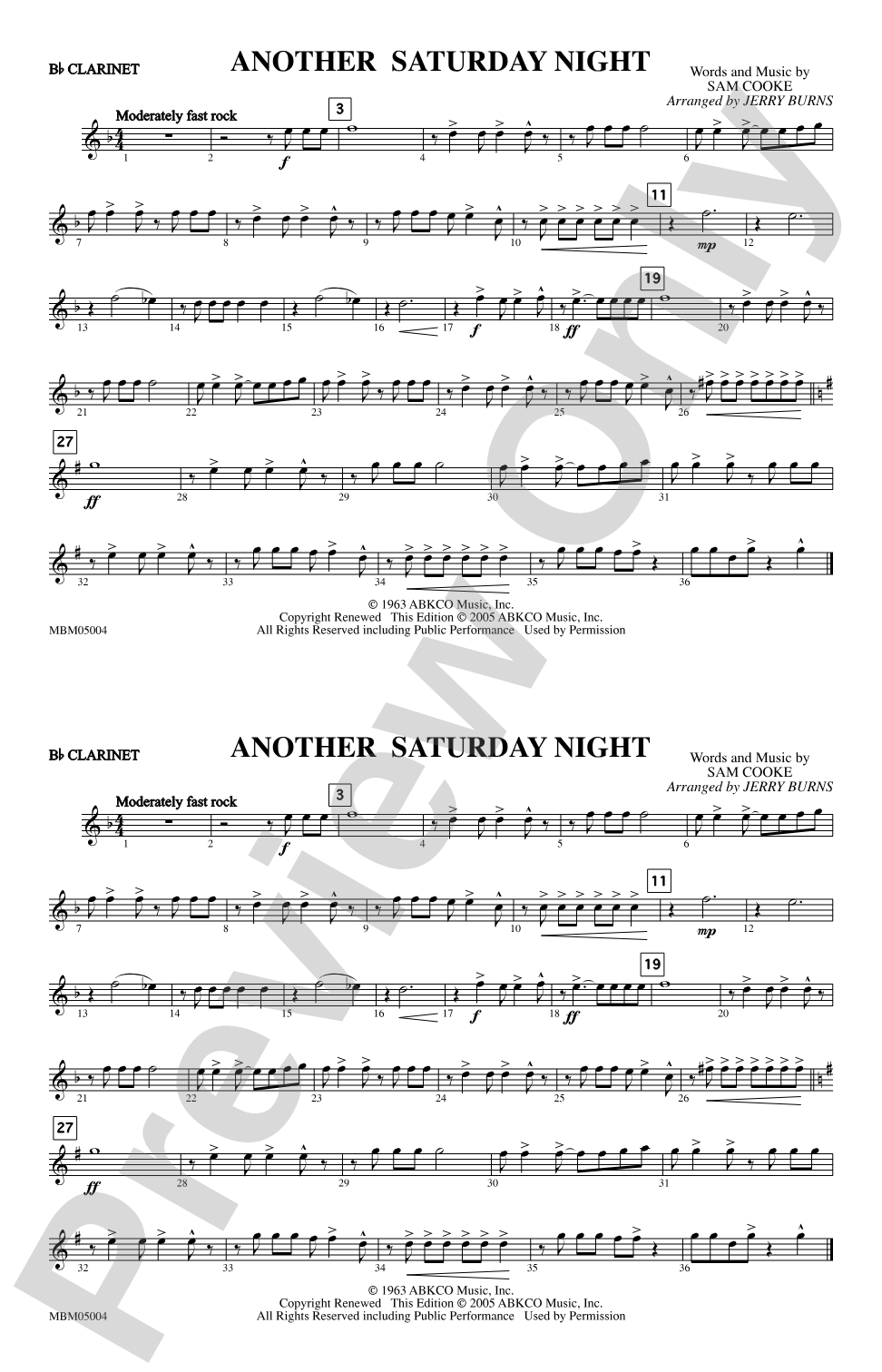 Another Saturday Night: 1st B-flat Clarinet