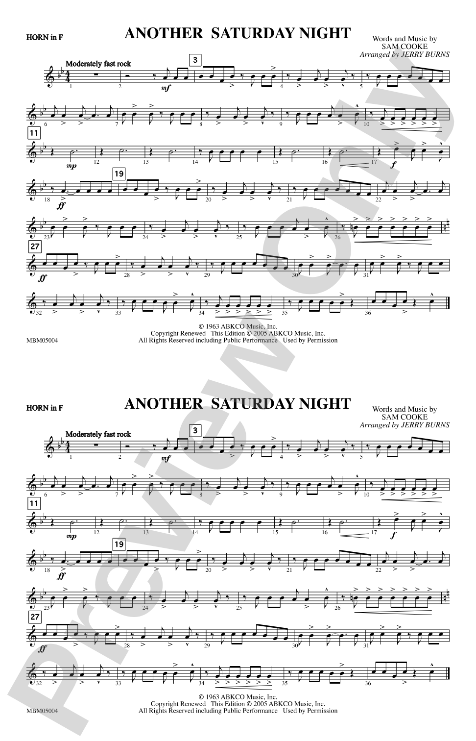 Another Saturday Night: 1st F Horn