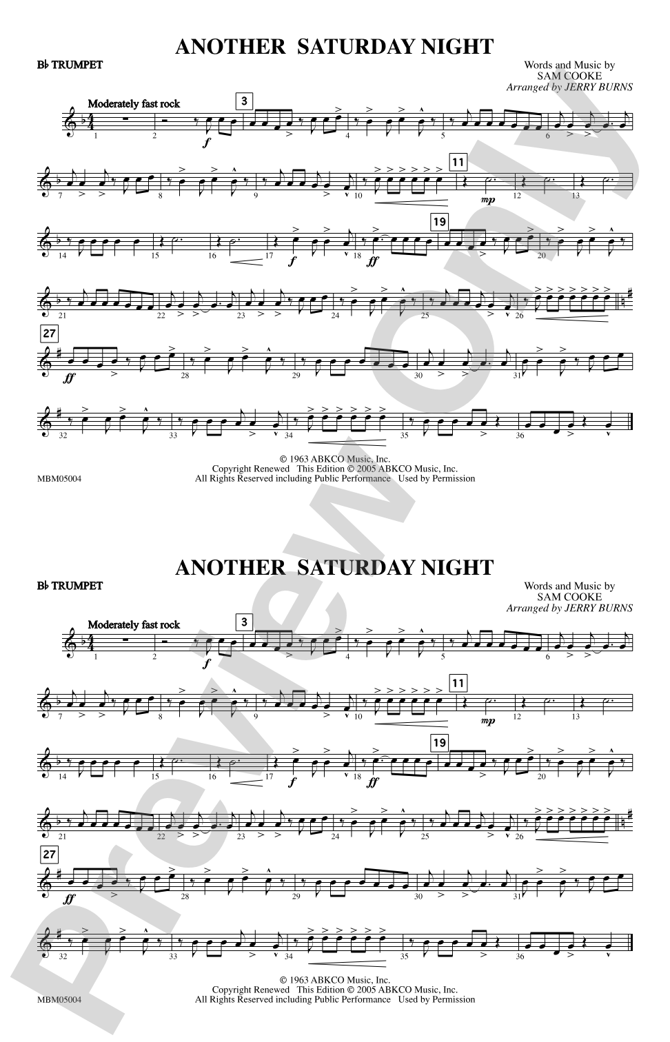 Another Saturday Night: 1st B-flat Trumpet