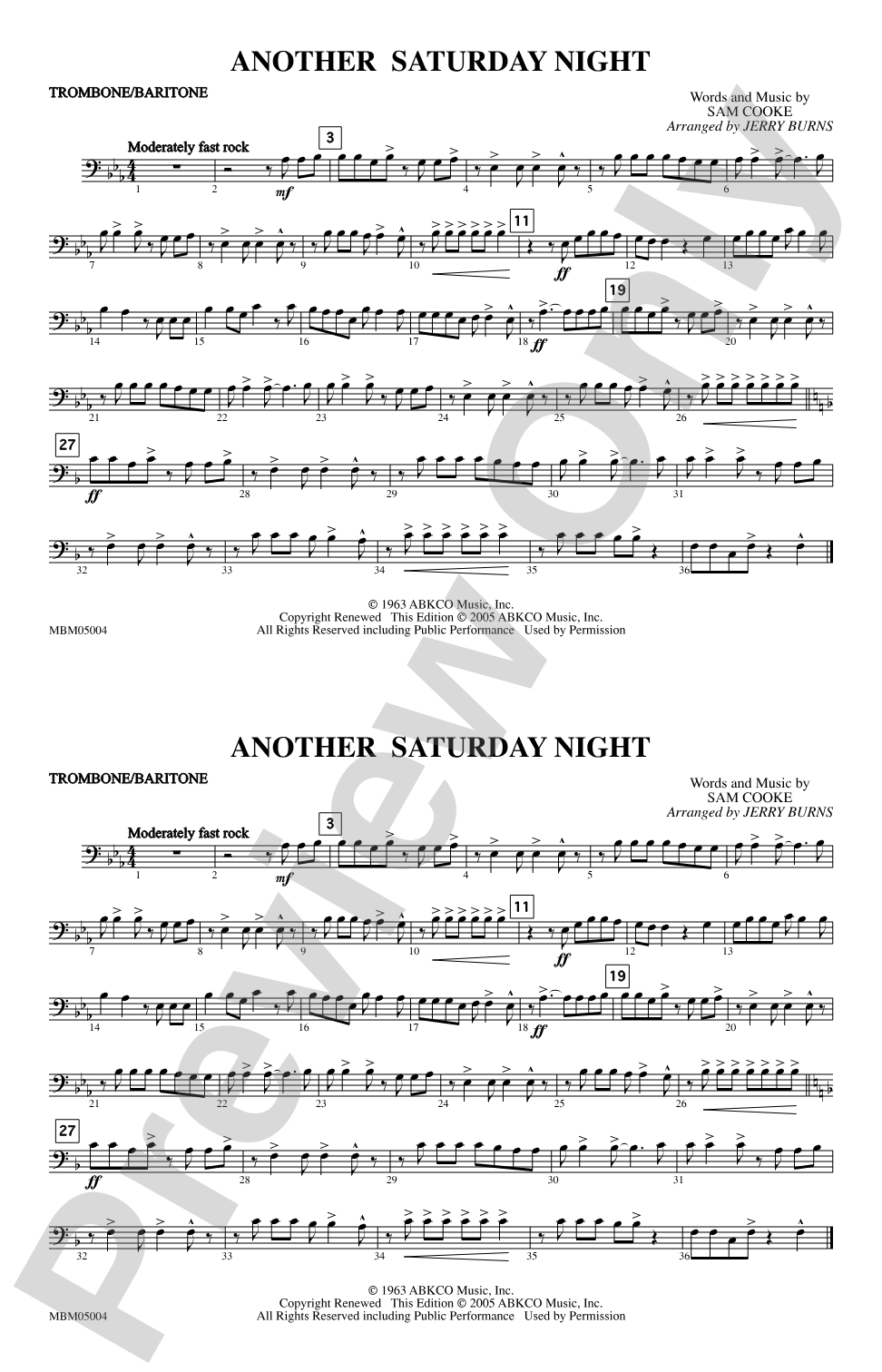 Another Saturday Night: 1st Trombone