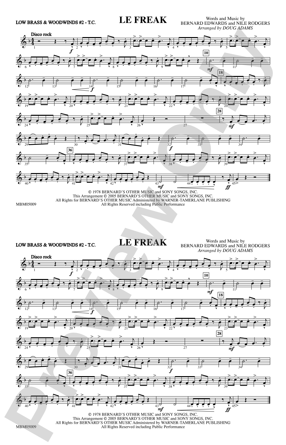 Le Freak: Low Brass & Woodwinds #2 - Treble Clef