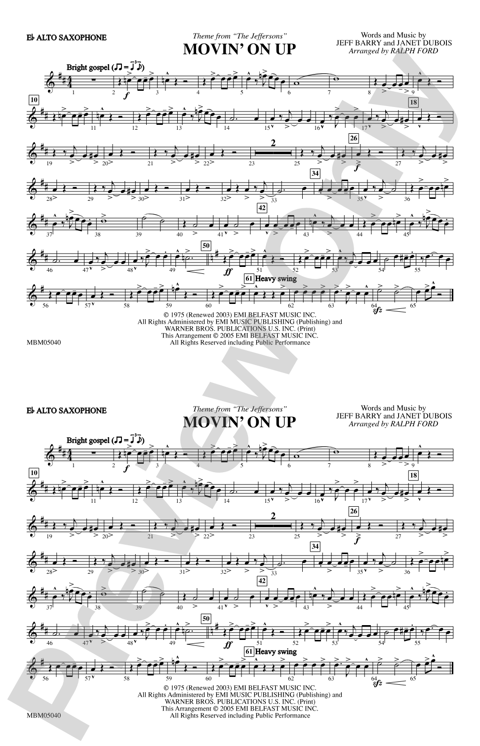 Movin' on Up (Theme from "The Jeffersons"): E-flat Alto Saxophone