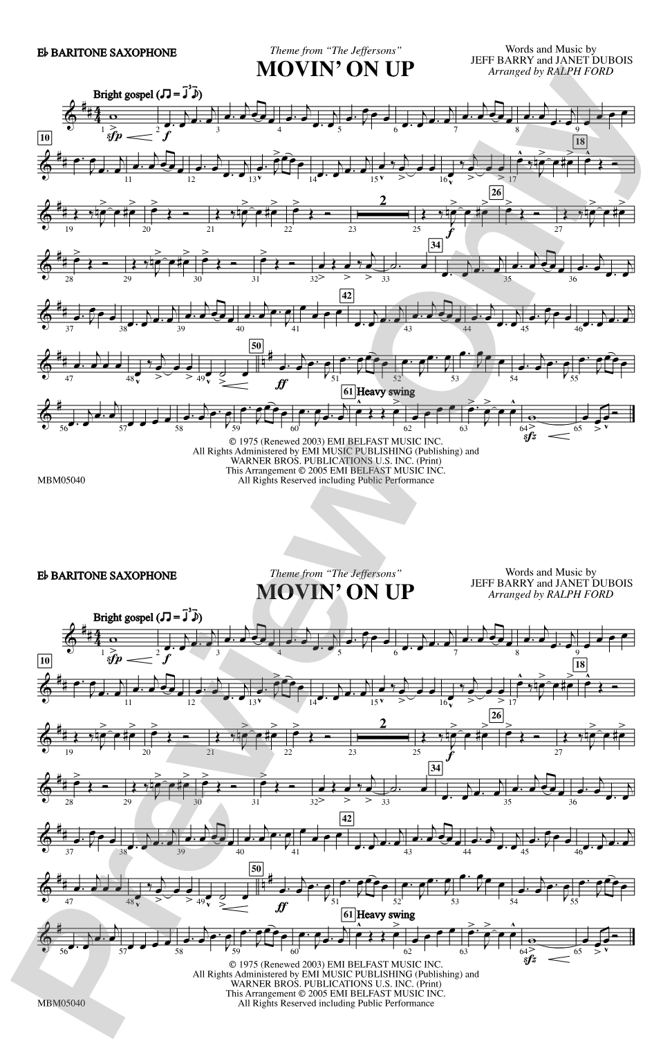 Movin' on Up (Theme from "The Jeffersons"): E-flat Baritone Saxophone