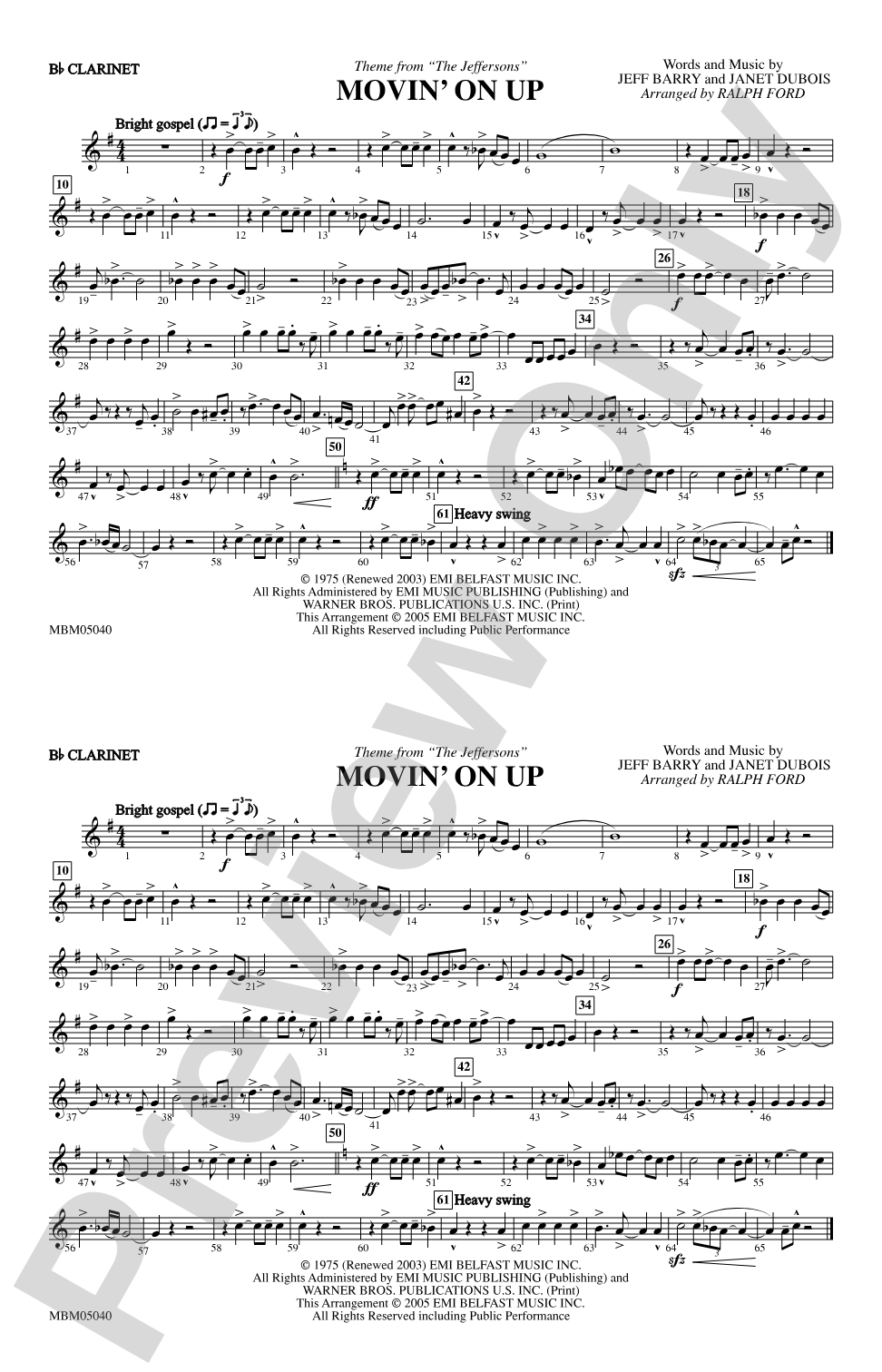 Movin' on Up (Theme from "The Jeffersons"): 1st B-flat Clarinet