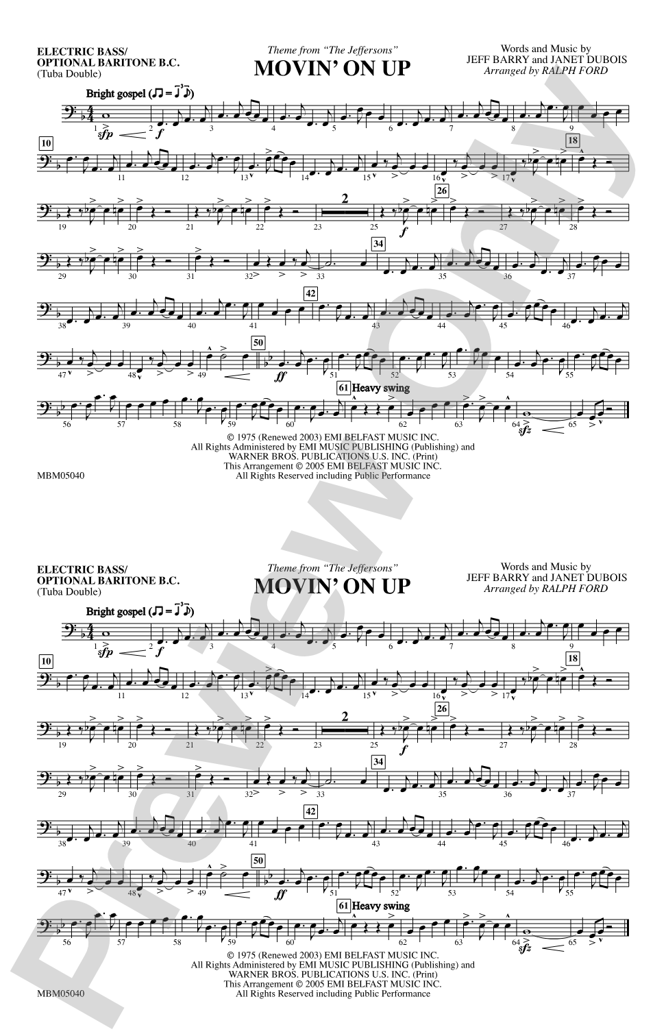 Movin' on Up (Theme from "The Jeffersons"): Electric Bass