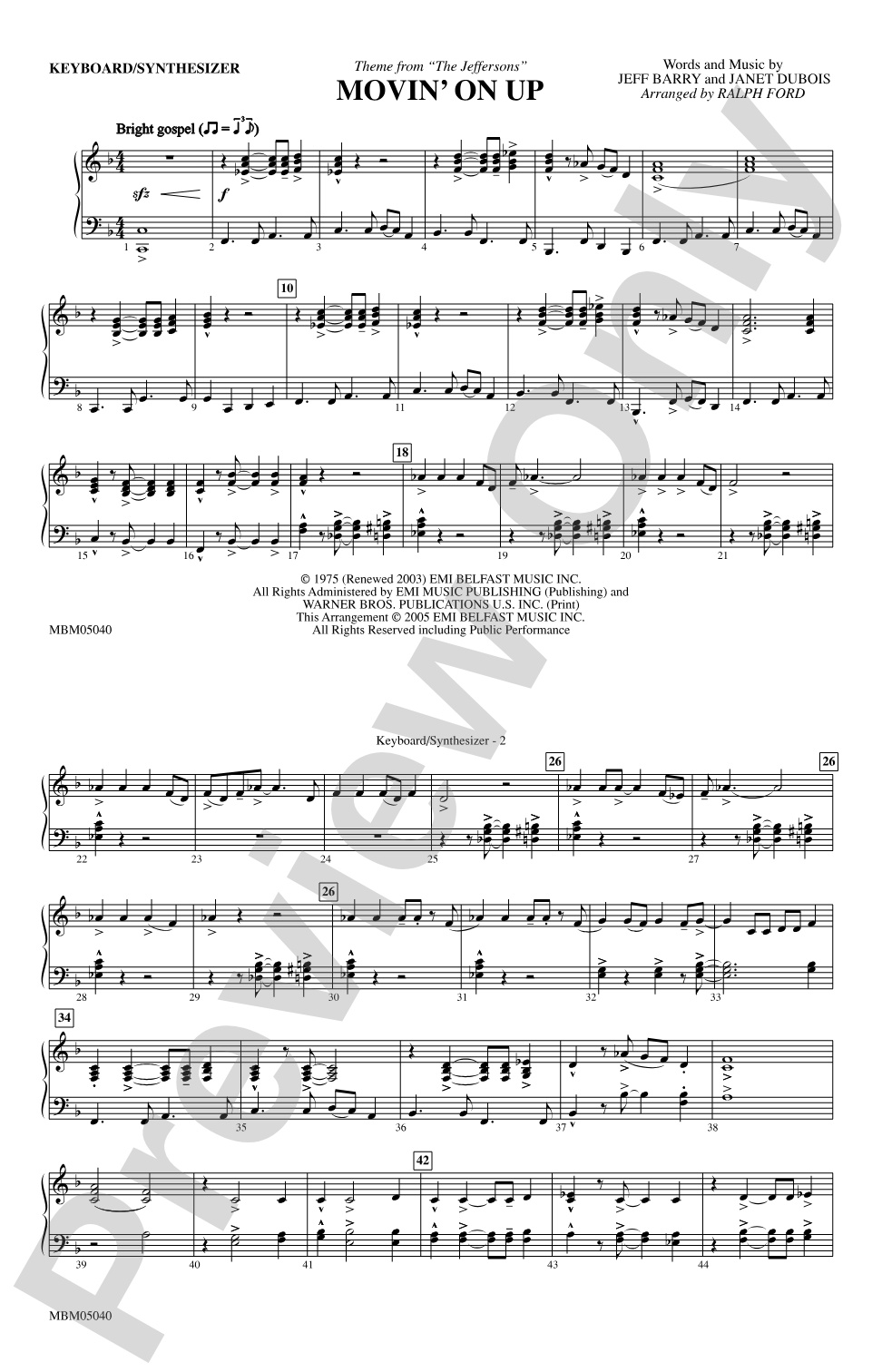 Movin' on Up (Theme from "The Jeffersons"): Keyboard/Synthesizer
