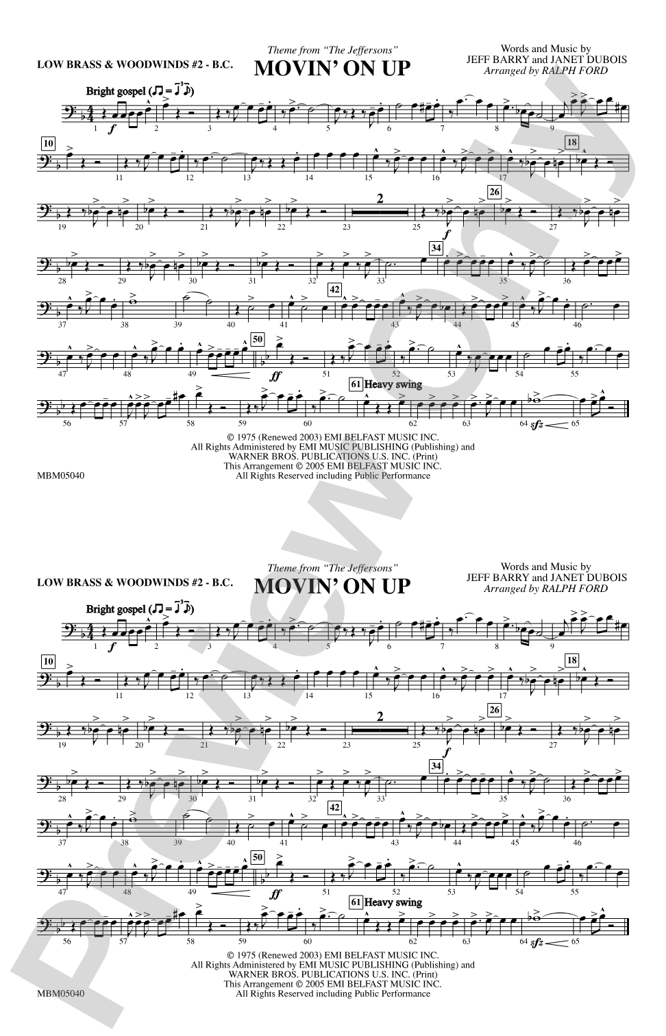 Movin' on Up (Theme from "The Jeffersons"): Low Brass & Woodwinds #2 - Bass Clef