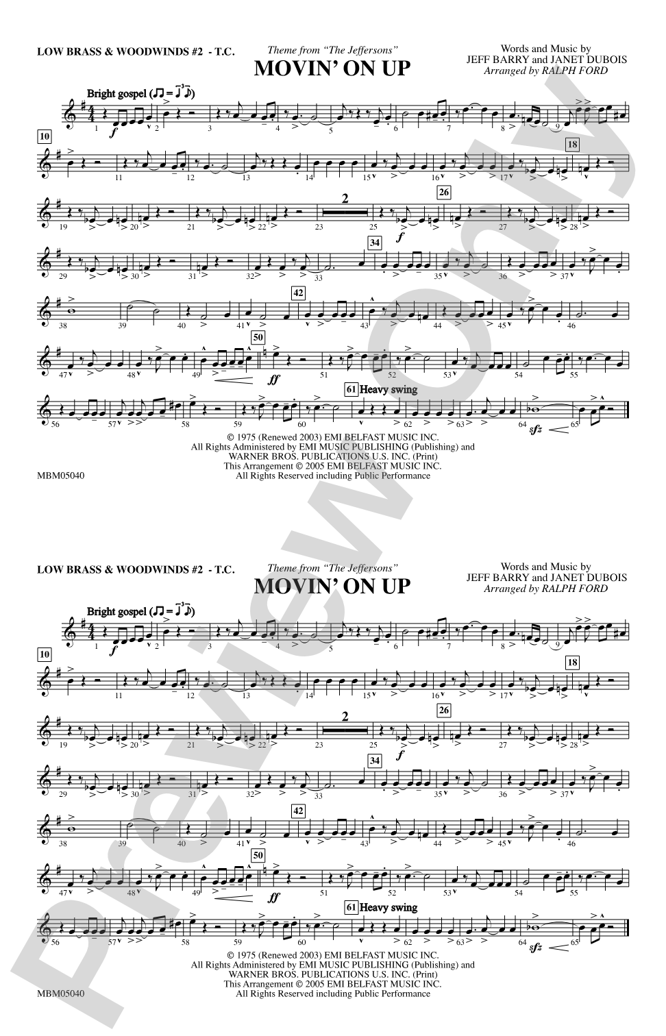 Movin' on Up (Theme from "The Jeffersons"): Low Brass & Woodwinds #2 - Treble Clef