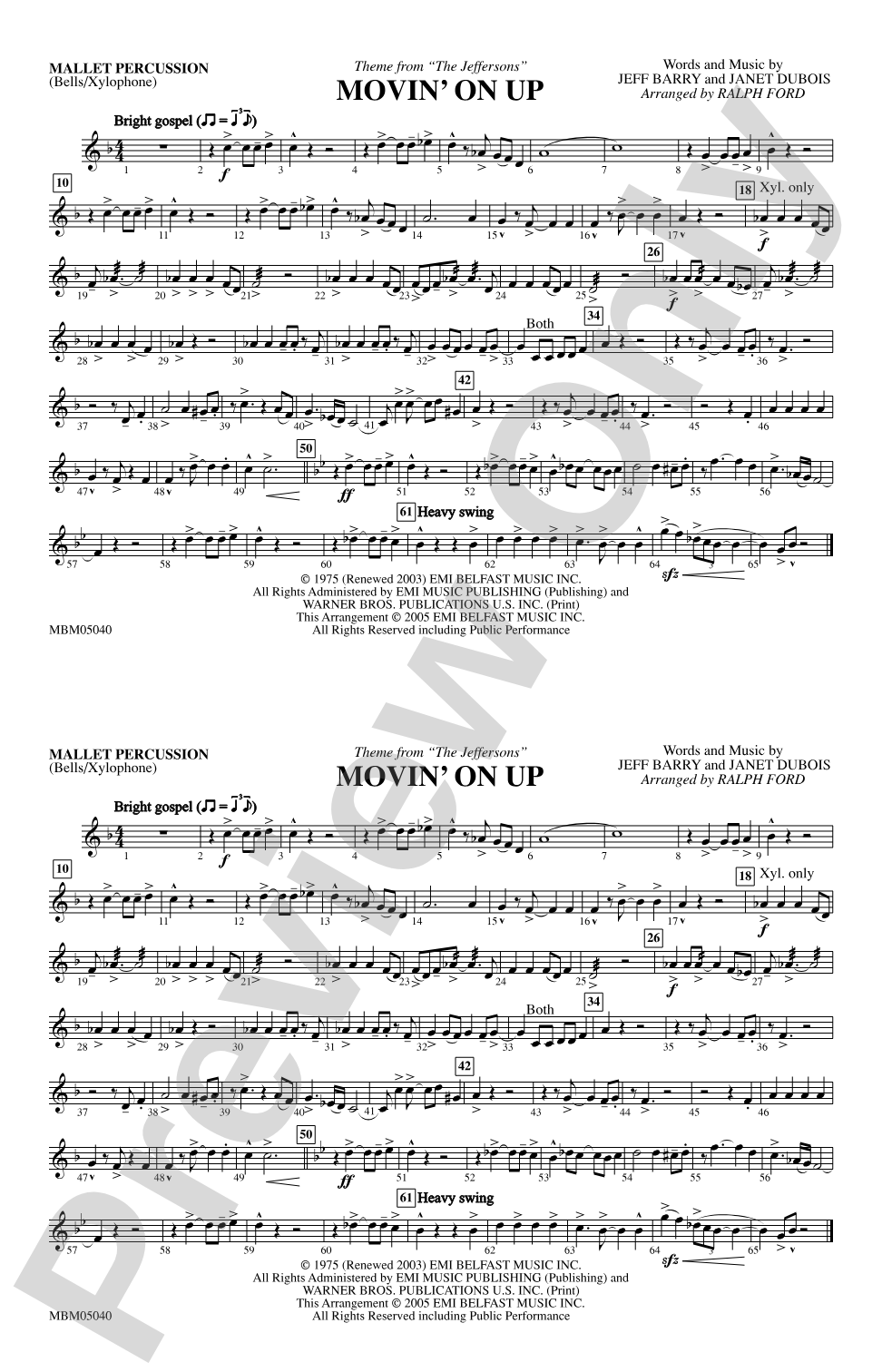 Movin' on Up (Theme from "The Jeffersons"): Mallets