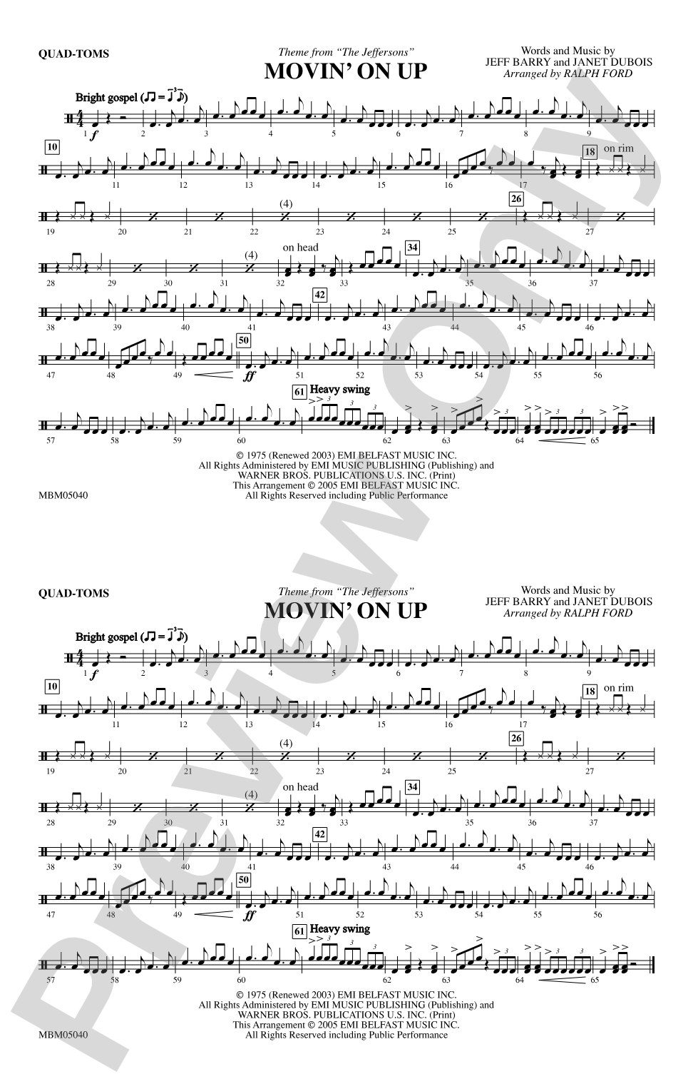 Movin' on Up (Theme from "The Jeffersons"): Quad-Toms