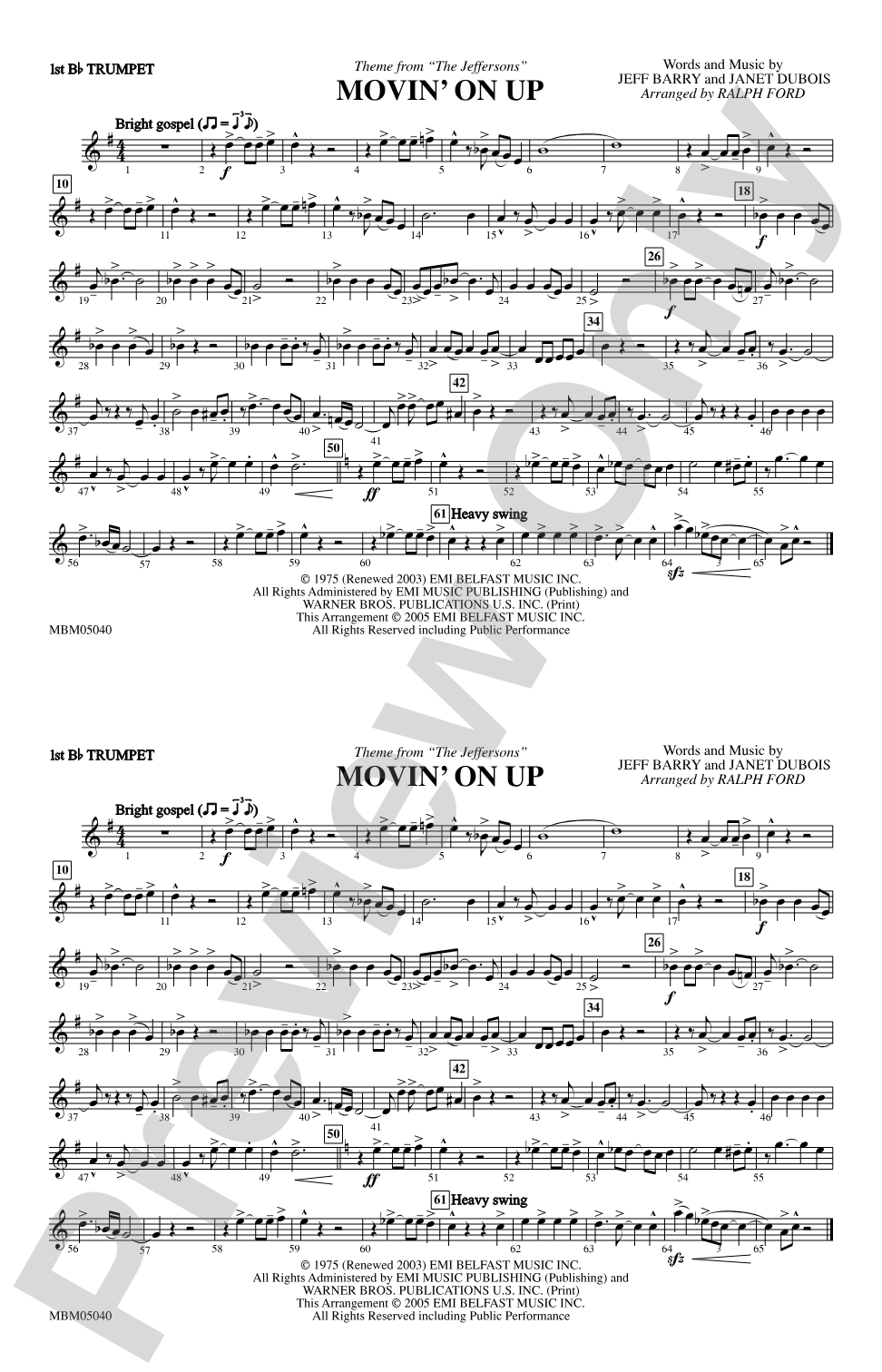 Movin' on Up (Theme from "The Jeffersons"): 1st B-flat Trumpet