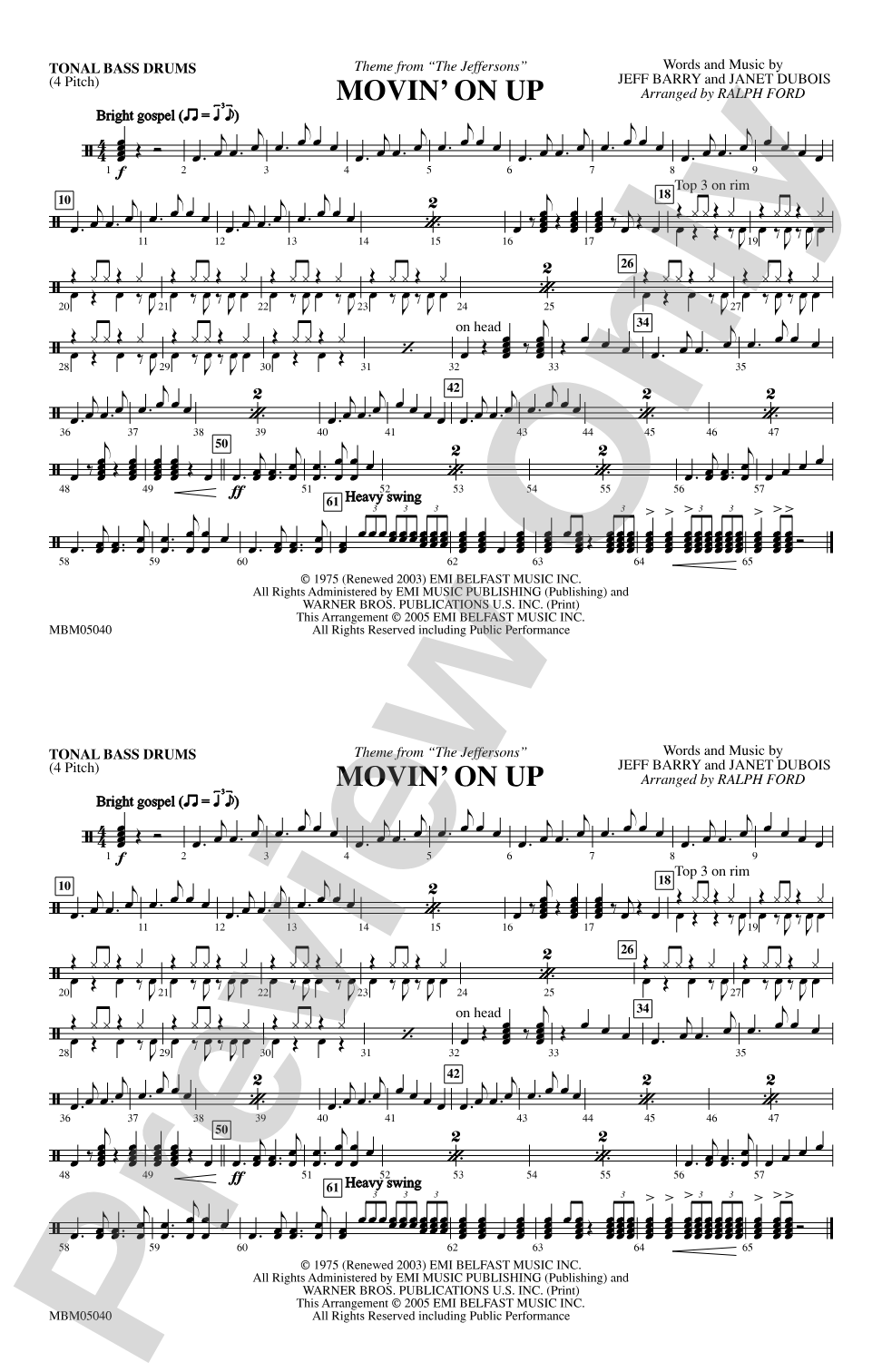 Movin' on Up (Theme from "The Jeffersons"): Tonal Bass Drum