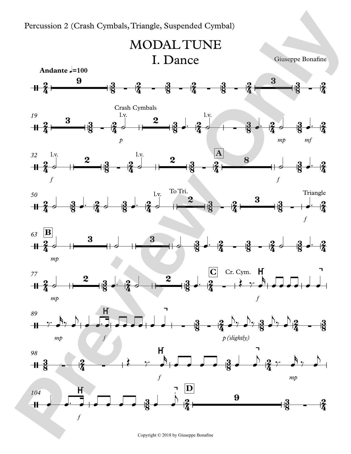 Modal Tune: Percussion 2, (Crash Cymbals, Triangle, Suspended Cymbal)