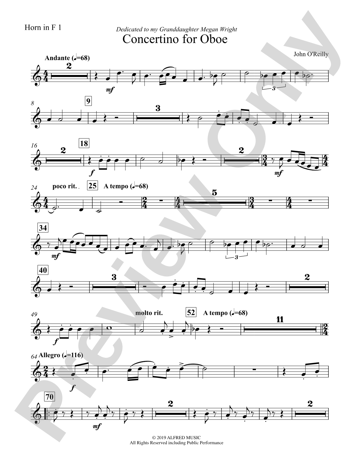 Concertino for Oboe: 1st Horn in F