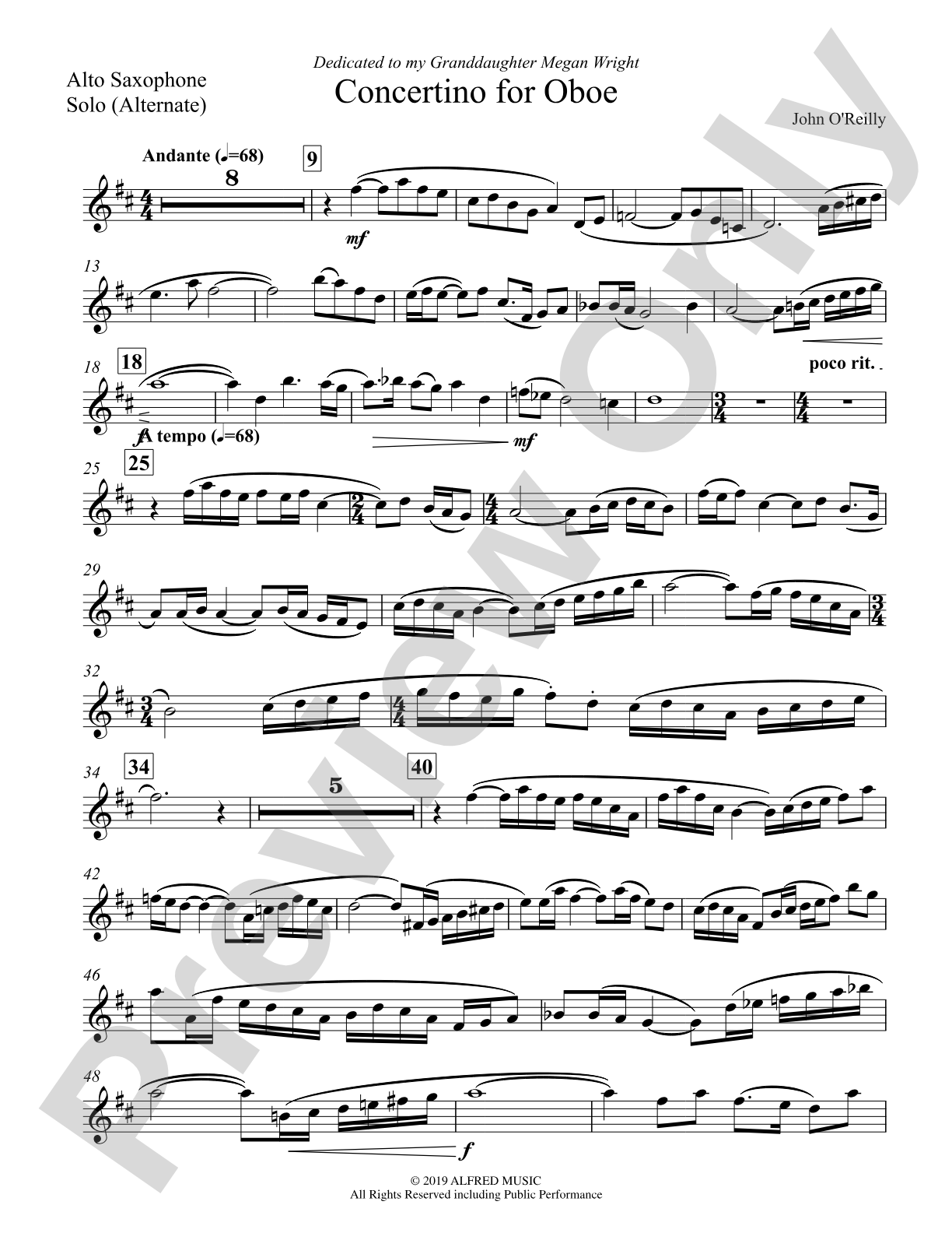 Concertino for Oboe: E-flat Alto Saxophone Solo (Alternate)