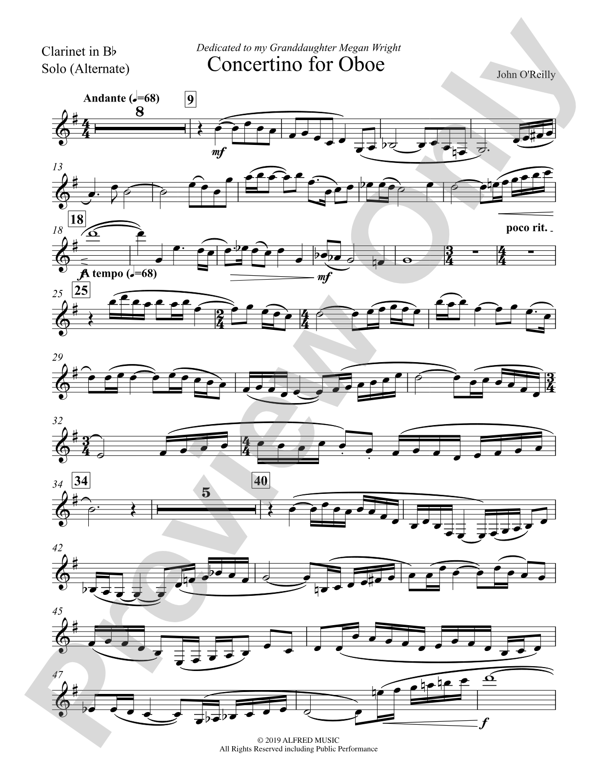 Concertino for Oboe: B-flat Clarinet Solo (Alternate)