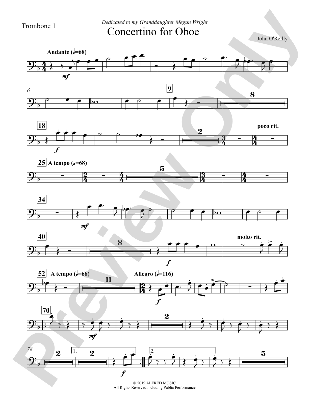 Concertino for Oboe: 1st Trombone