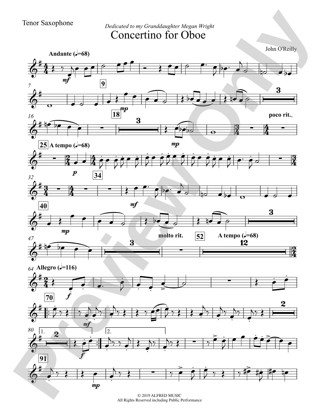 Concertino for Oboe: B-flat Tenor Saxophone