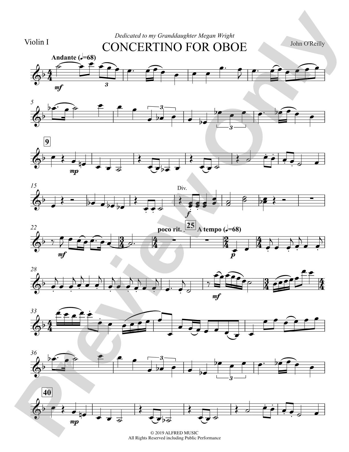 Concertino for Oboe: 1st Violin