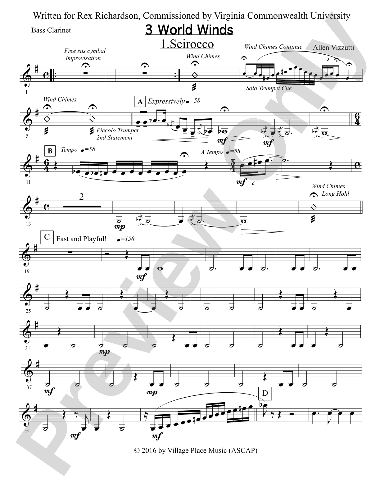 Three World Winds: B-flat Bass Clarinet