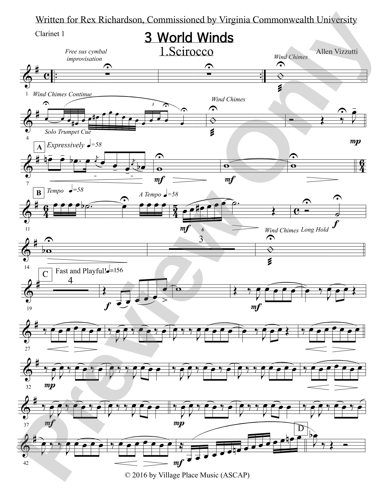 Three World Winds: 1st B-flat Clarinet