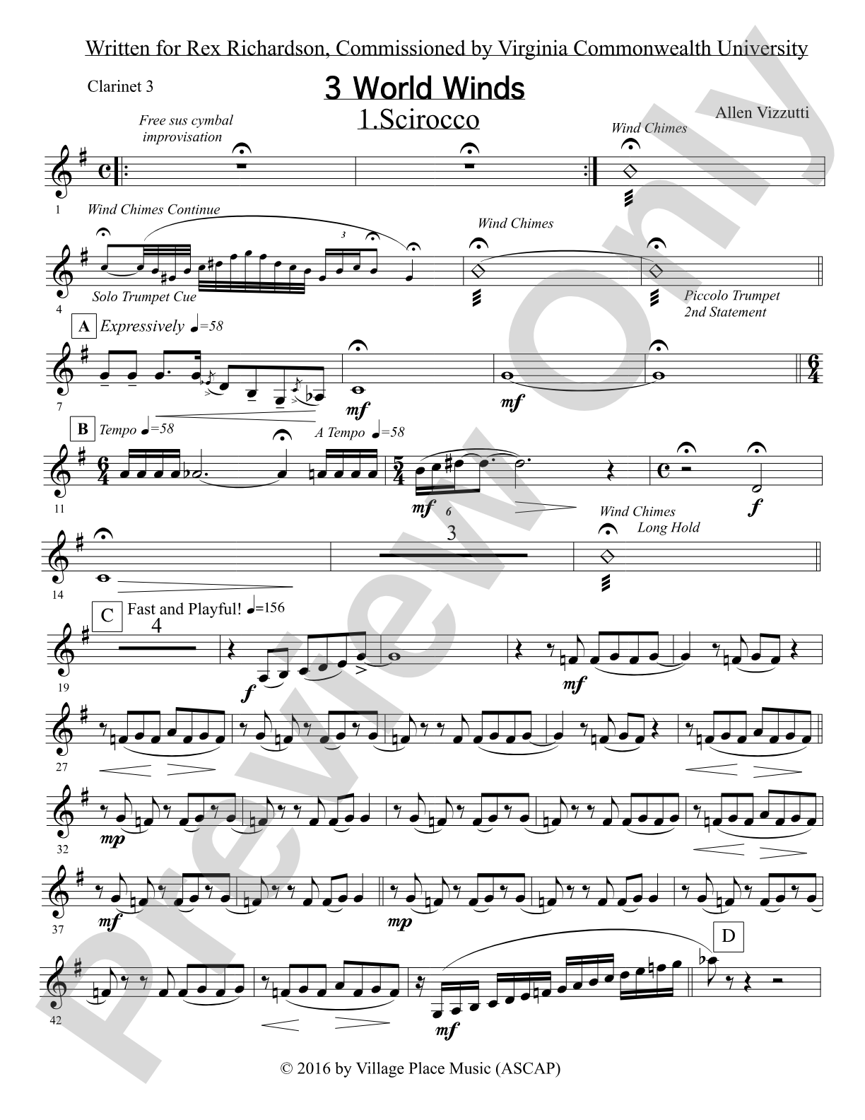 Three World Winds: 3rd B-flat Clarinet