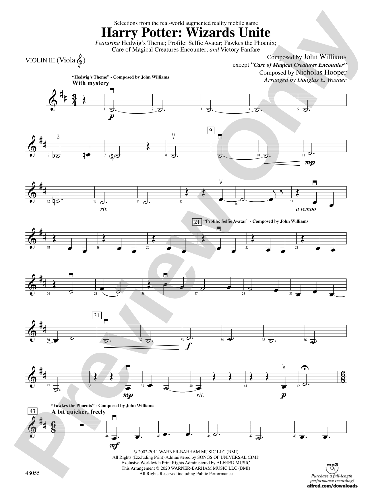 Harry Potter: Wizards Unite---Selections from the Real-World Augmented Reality Mobile Game: 3rd Violin (Viola [TC])