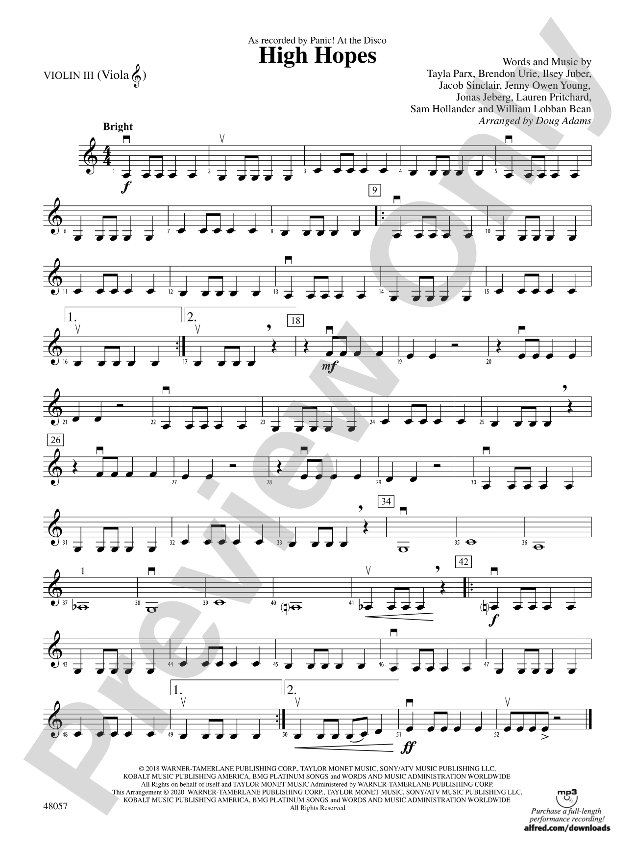 High Hopes: 3rd Violin (Viola [TC])