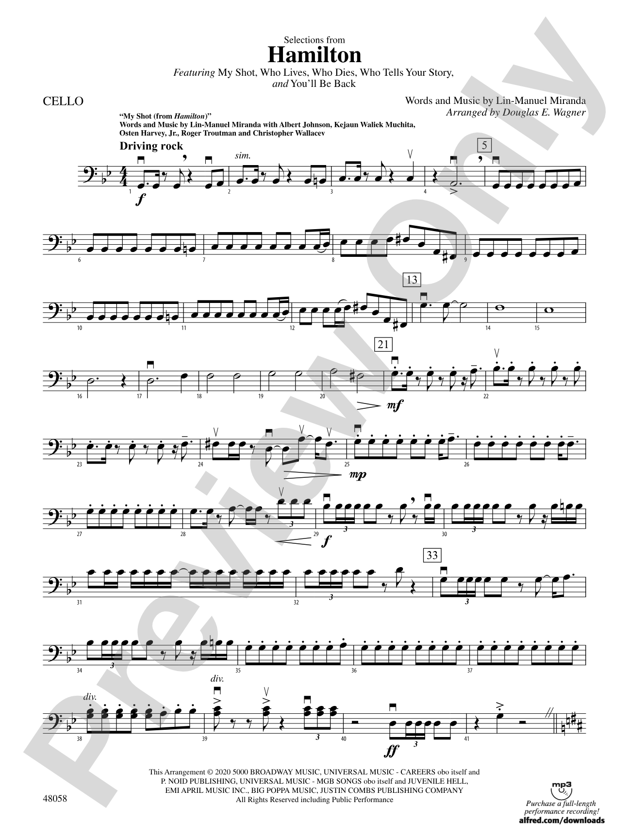 Selections from Hamilton: Cello