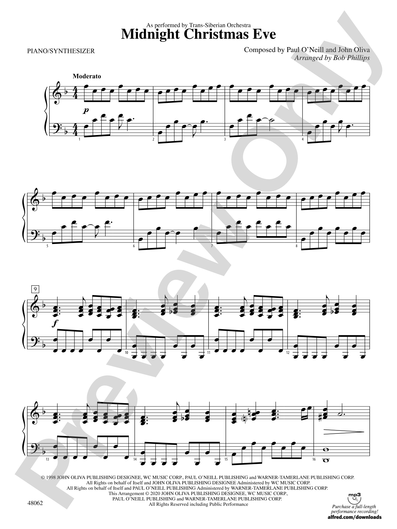 Midnight Christmas Eve: Piano Accompaniment