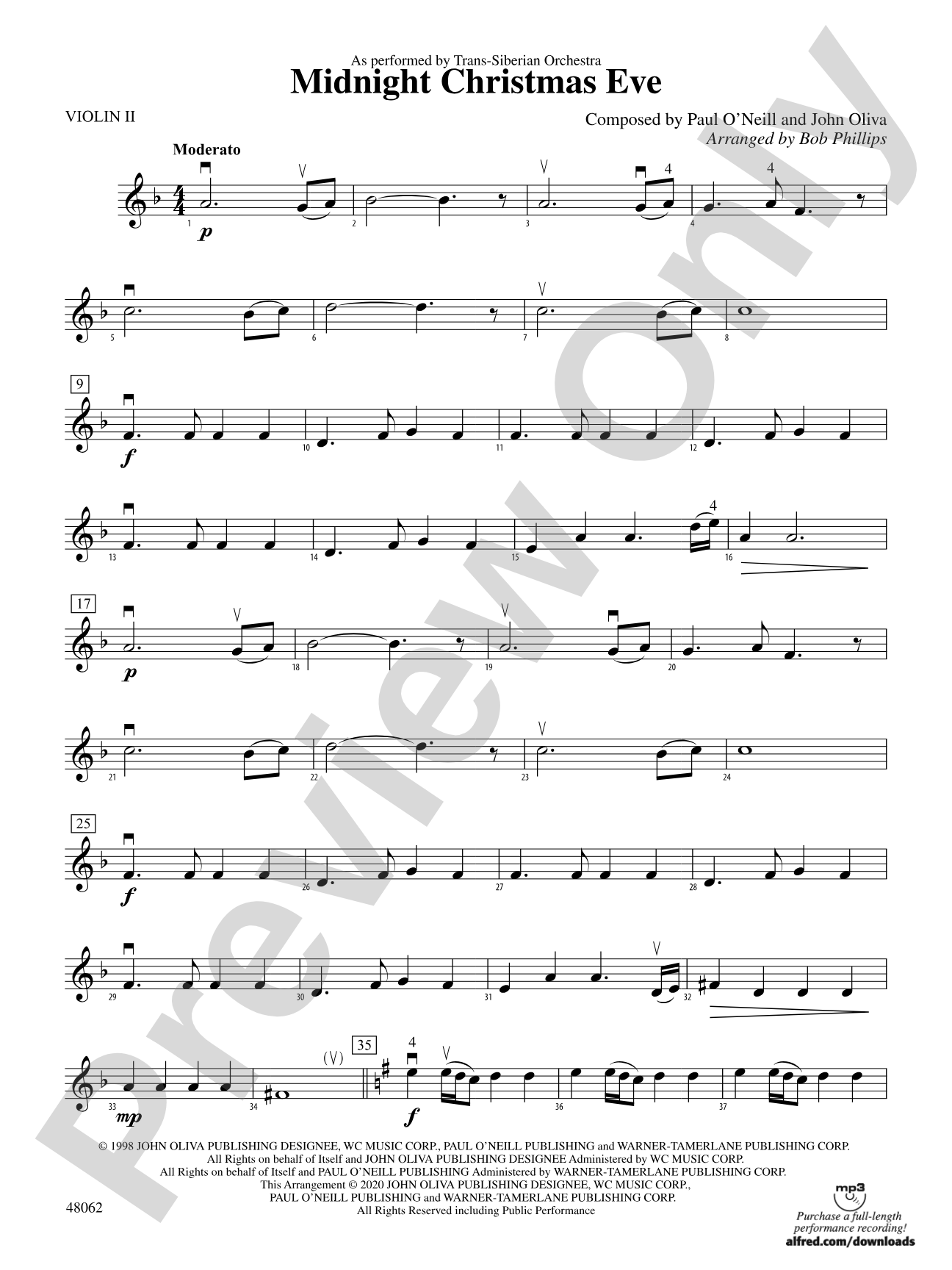 Midnight Christmas Eve: 2nd Violin
