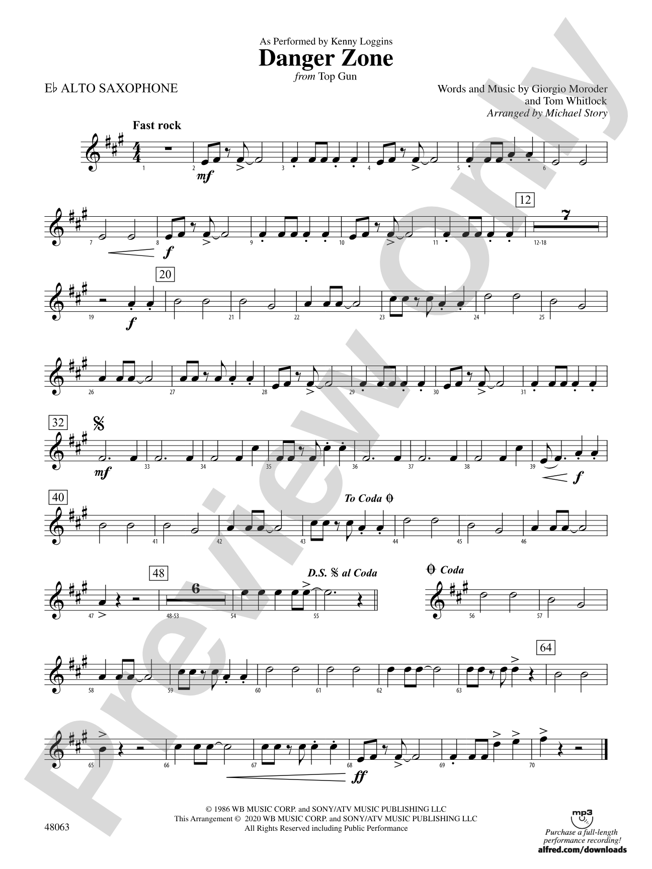 Danger Zone from <i>Top Gun</i>: E-flat Alto Saxophone