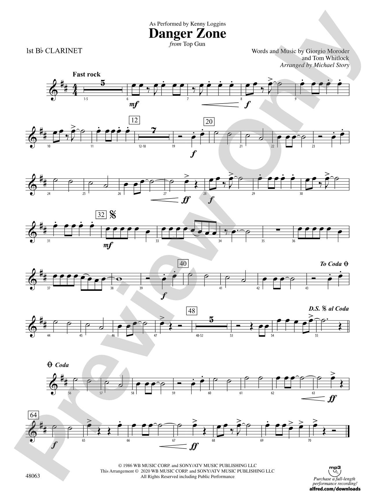 Danger Zone from <i>Top Gun</i>: 1st B-flat Clarinet