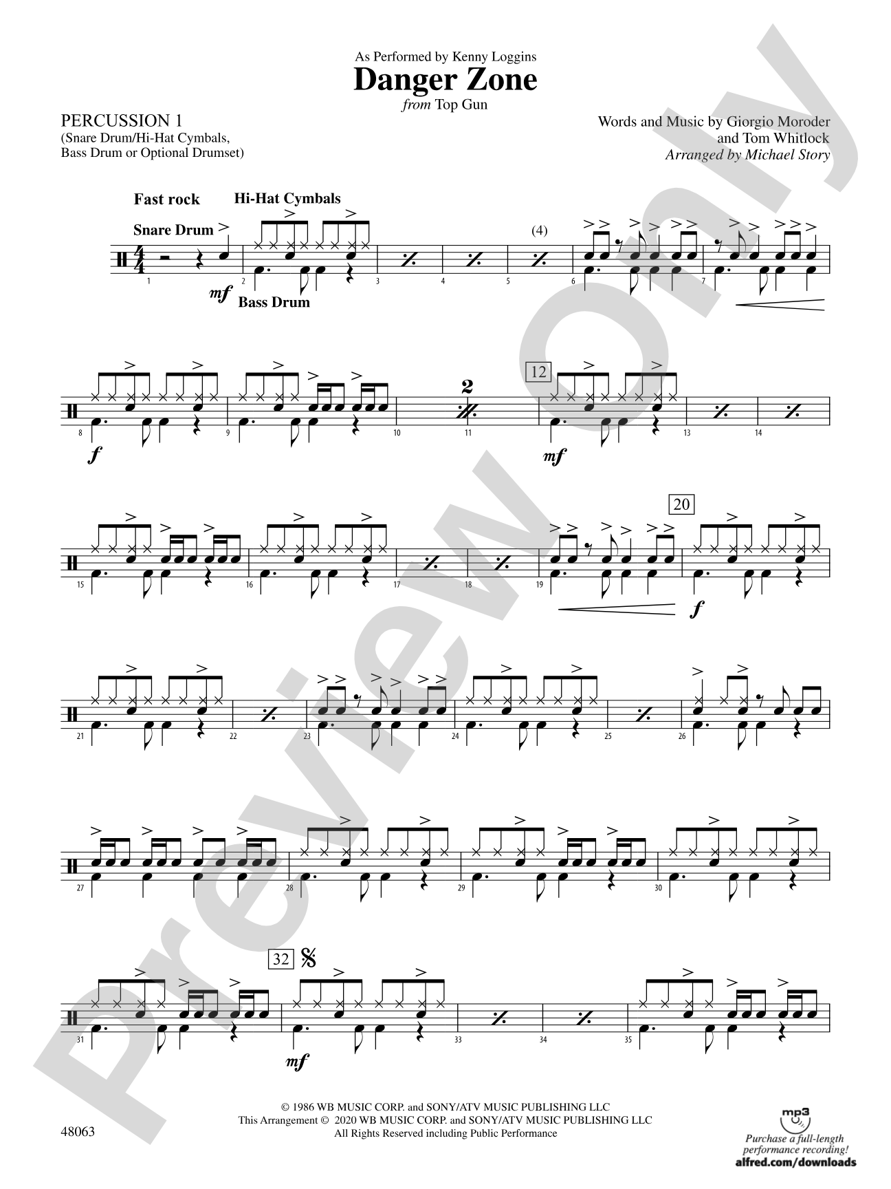 Danger Zone from <i>Top Gun</i>: 1st Percussion