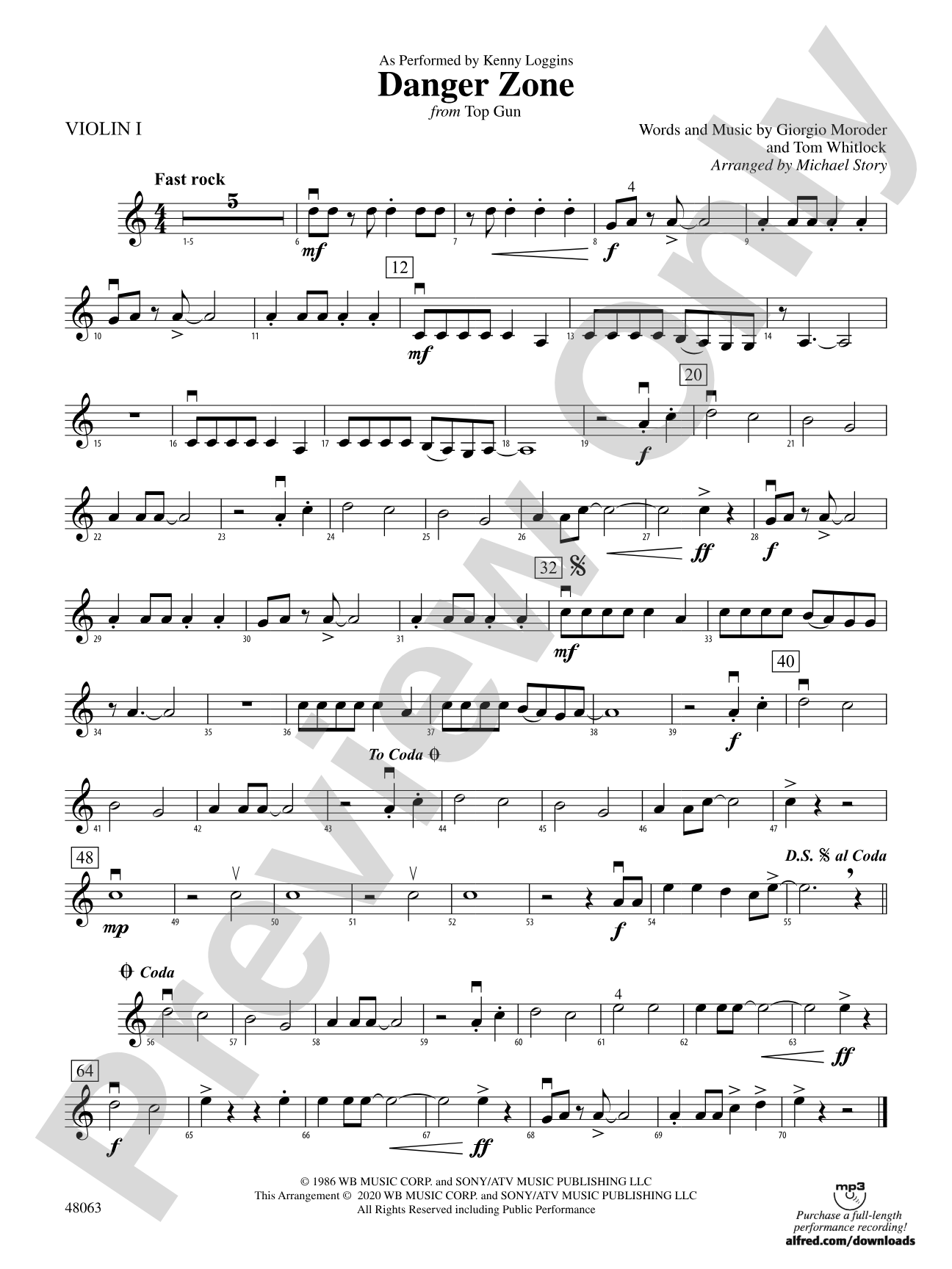 Danger Zone from <i>Top Gun</i>: 1st Violin