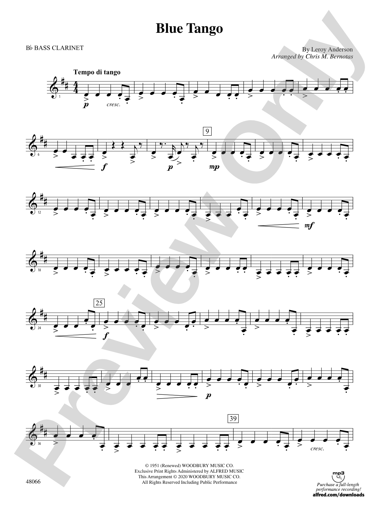 Blue Tango: B-flat Bass Clarinet