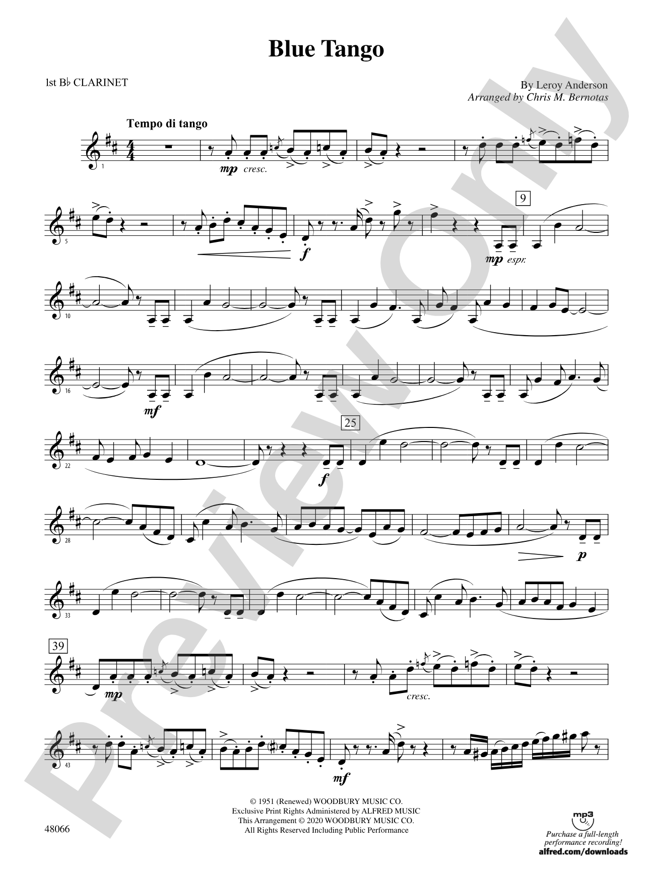 Blue Tango: 1st B-flat Clarinet