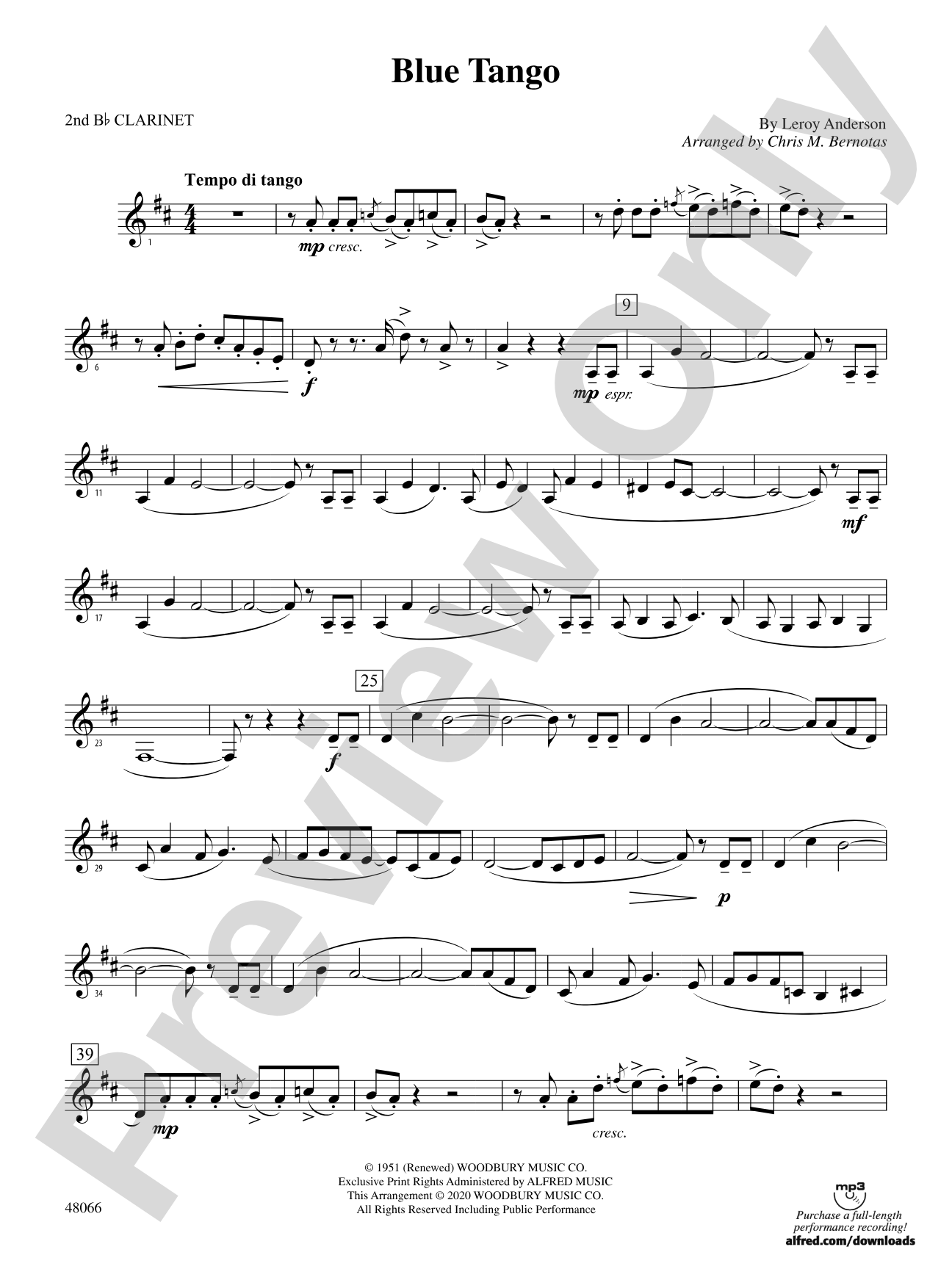 Blue Tango: 2nd B-flat Clarinet