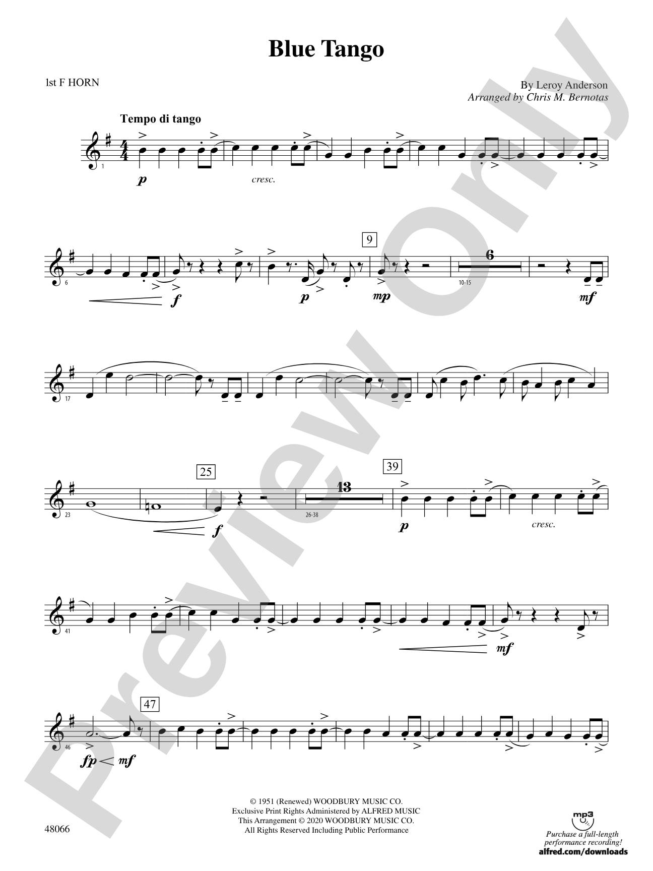 Blue Tango: 1st F Horn