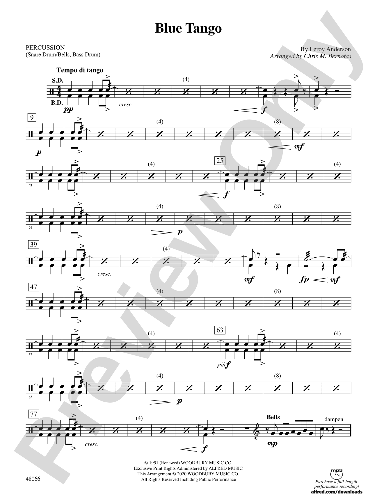 Blue Tango: 1st Percussion