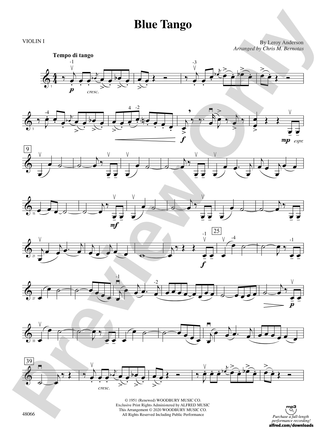 Blue Tango: 1st Violin