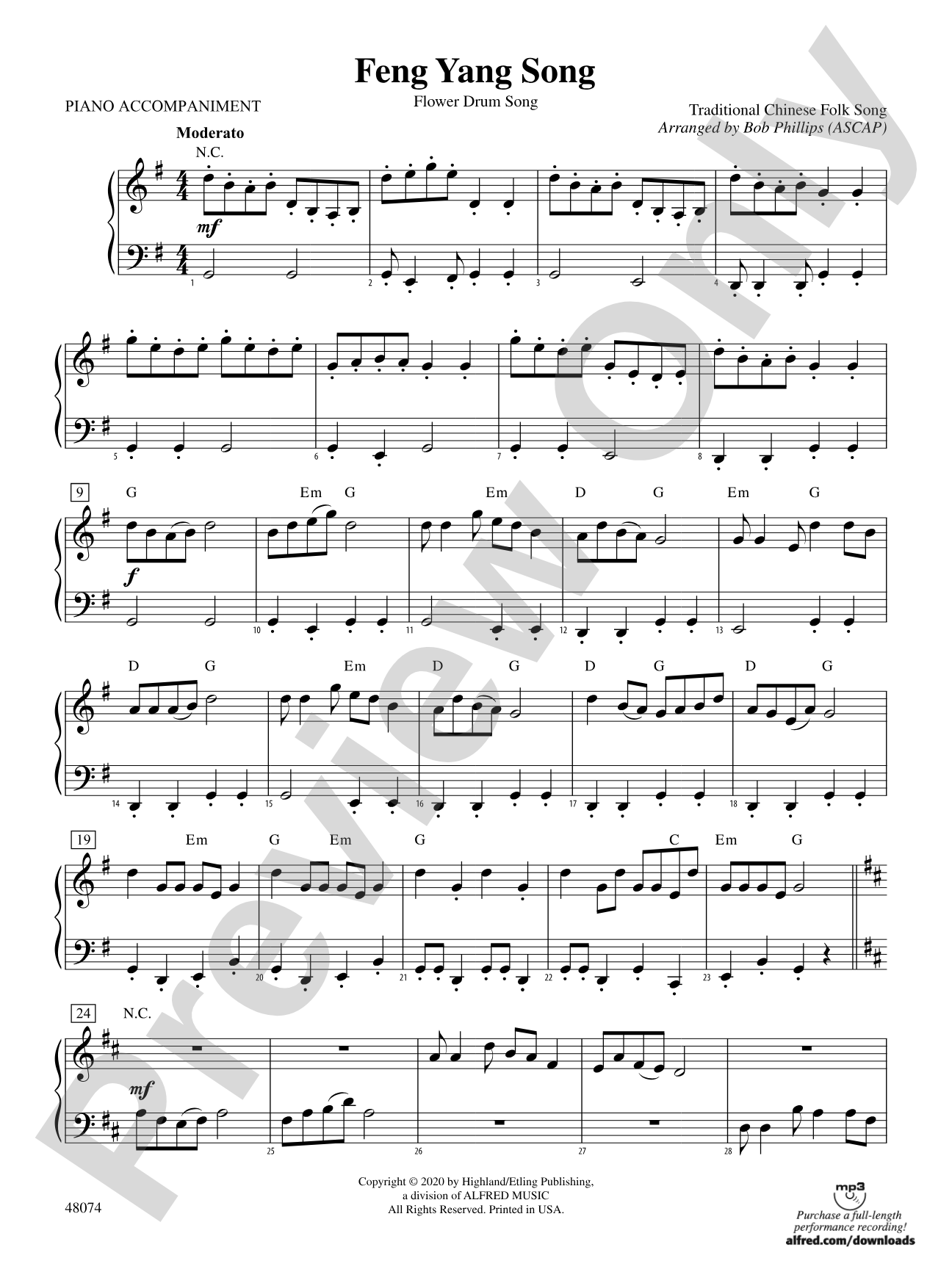 Feng Yang Song: Piano Accompaniment