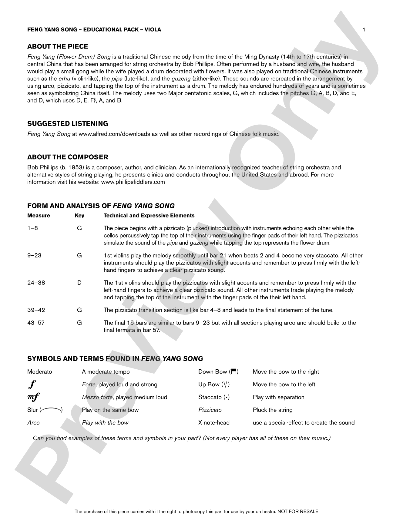 Feng Yang Song: Viola Educational Pack