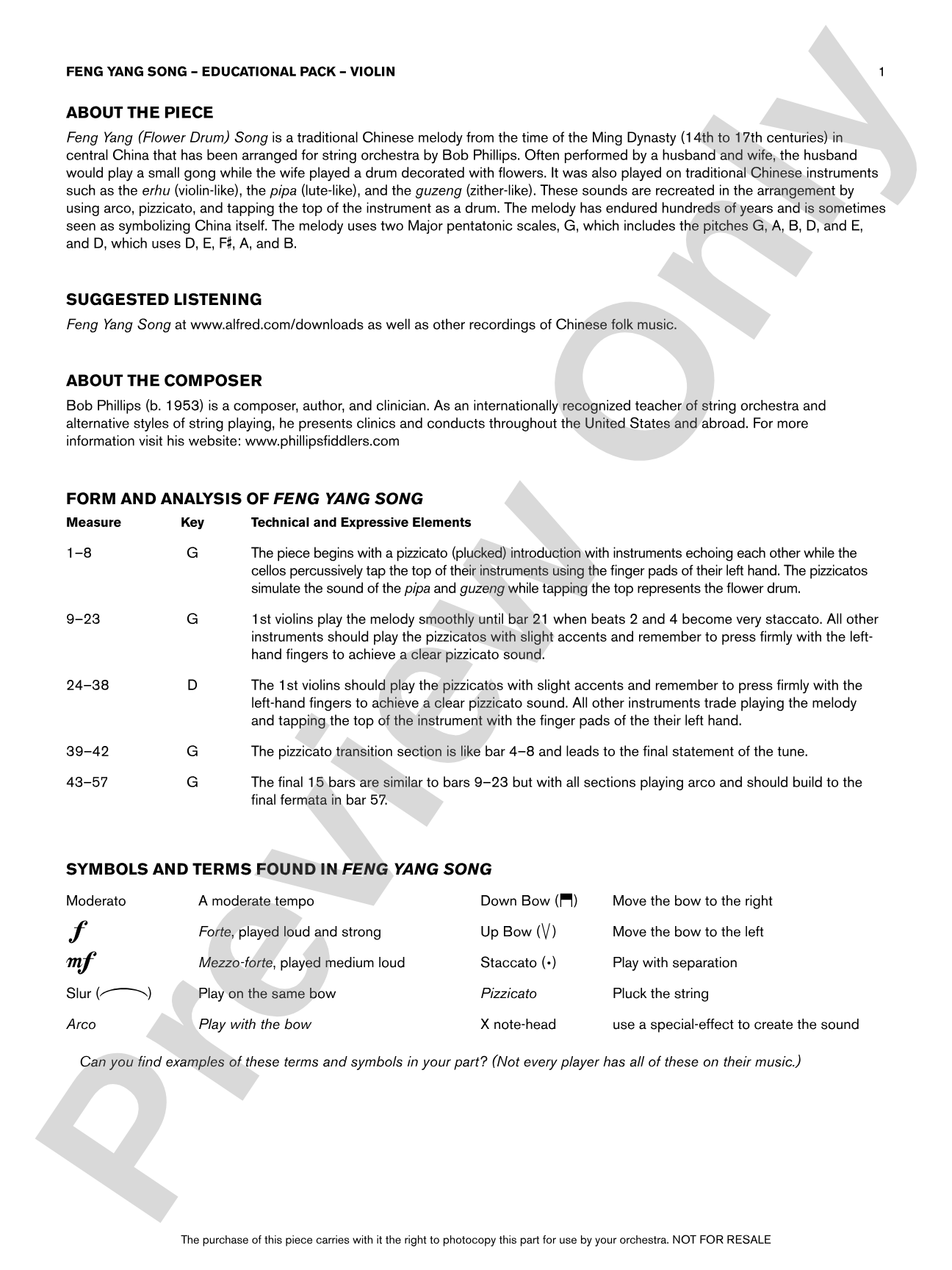 Feng Yang Song: Violin Educational Pack