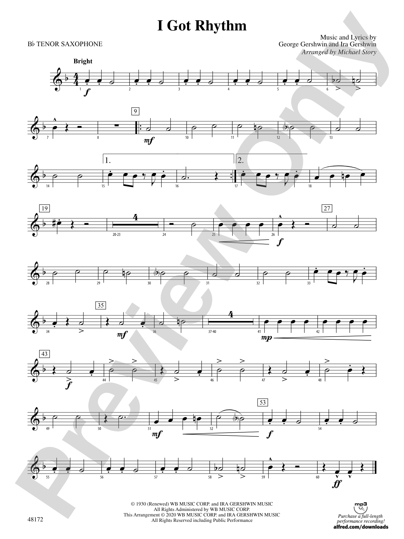 I Got Rhythm: B-flat Tenor Saxophone